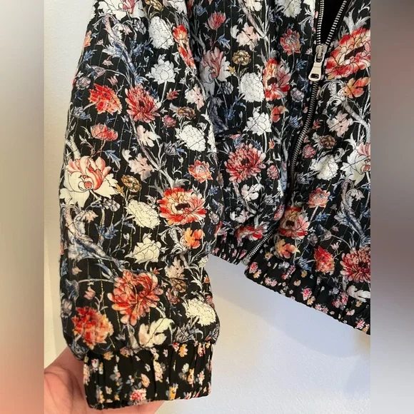 Zara Floral Quilted Bomber Jacket Metallic Black XL - Picture 6 of 7
